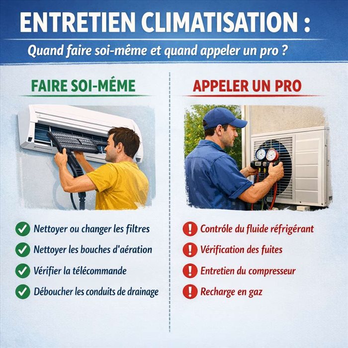 Entretien climatisation : faire soi-même ou appeler un pro ?